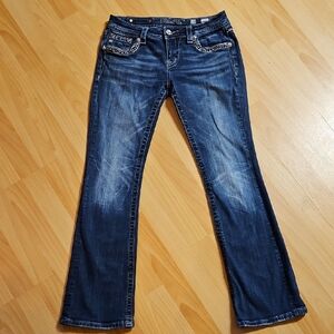 Miss Me Signature Boot Cut Jeans! Silver Thread Stitching! Bling Galore! 28x31